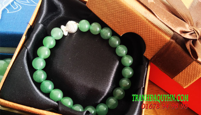 vòng tay đá thạch anh xanh mix charm bạc